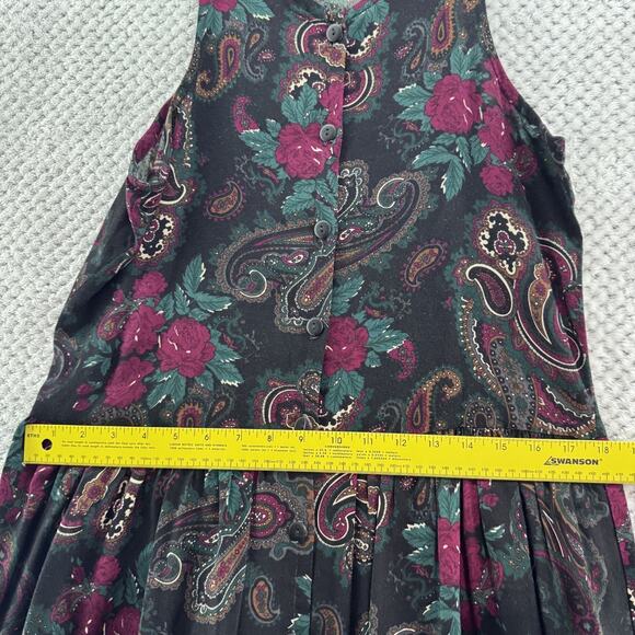 VTG Fabrizio Dress Womens S Black Paisley Rose Button Front Boho Pleated - Picture 11 of 11